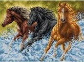Pasmanteria - Ariadna, kanwa z nadrukiem konie 9005 - miniaturka - grafika 1