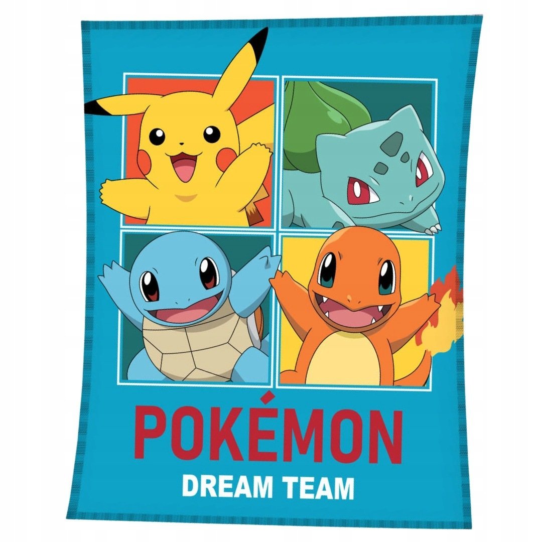 Koc Pokemon 130x160 Flanelowy Pikachu Bulbasaur Squirtle Charmander