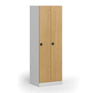 Szafki biurowe - Szafka ubraniowa metalowa, 2-drzwiowa, 1850 x 600 x 500 mm, zamek elektroniczny na kod, drzwi laminowane, buk - miniaturka - grafika 1