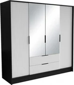 Szafy - Szafa z drzwiami skrzydłowymi NOEMI, 4-drzwiowa szafa z 2 szufladami i 2 lustrami, nowoczesna szafa, wymiary szafy: 200 x 200 x 51 cm - miniaturka - grafika 1