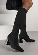 Kozaki damskie - Czarne Eleganckie Kozaki VICES na Słupku ze Skarpetkową Cholewką Mialles - miniaturka - grafika 1