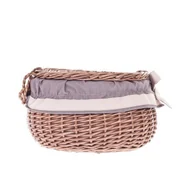 Pudełka i szkatułki - Puzderko szarzone wiklinowy pojemnik okrągła szkatułka obszyta Ø21 H15 cm - miniaturka - grafika 1