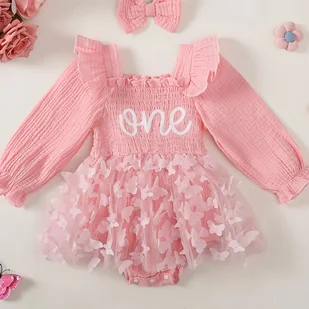 TEMU Spódnica w Stylu Księżniczki dla Dziewczynek z Eleganckim Długim Rękawem i Falbanką na Ramionach, Siateczkowa z Ozdobą Motyla Laserowego - - Sukienki i spódniczki dla dziewczynek - miniaturka - grafika 1