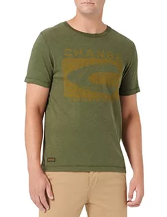 Koszulki męskie - camel active Męski t-shirt z krótkim rękawem z bawełny organicznej, brązowy (Olive Brown), L - grafika 1