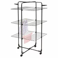 Suszarki na ubrania - Piętrowa suszarka na pranie składana metalowa czarna na kółkach 30 m kod: O-779025 + Sprawdź na SuperWnetrze.pl - NATYCHMIASTOWA WYSYŁKA !! - miniaturka - grafika 1