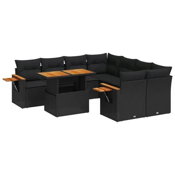 Modułowy zestaw wypoczynkowy z rattanu PE, czarny, wymiary: 62x62x69 cm