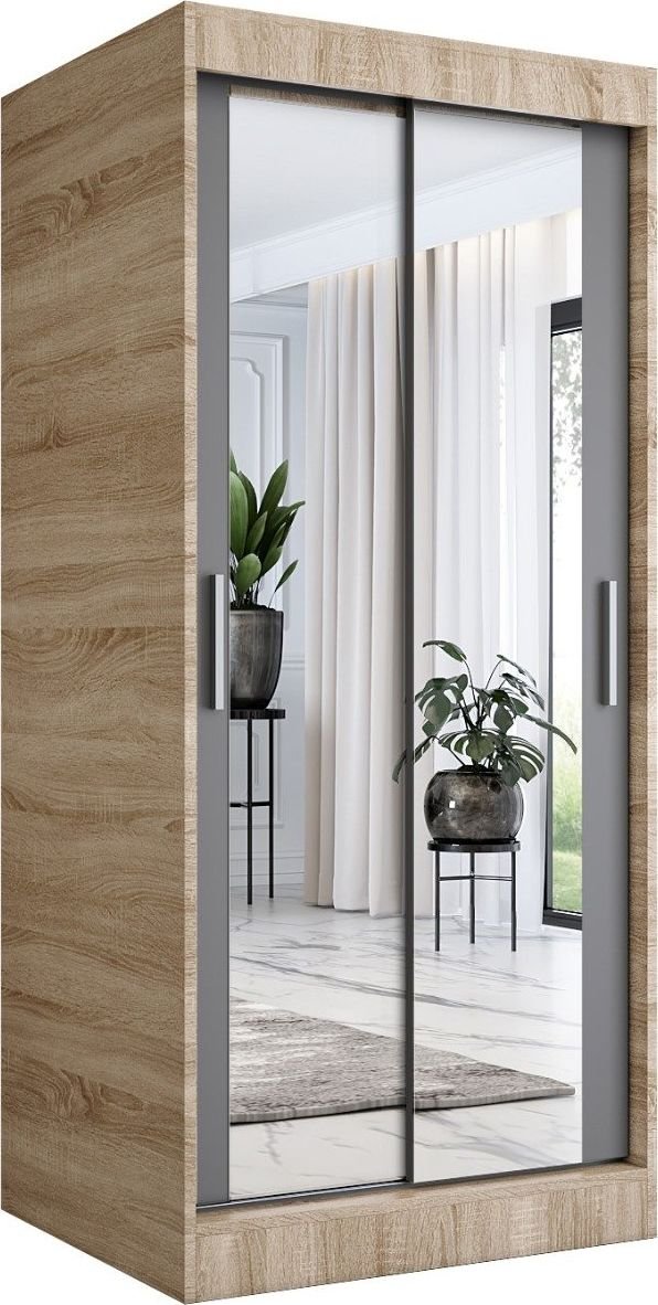 MKPOL Szafa przesuwna MODUO COMFORT 90 dąb sonoma/antracyt z dwoma lustrami