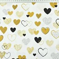 Pasmanteria - Tkanina bawełniana serca wzorzyste beżowe na białym tle - miniaturka - grafika 1