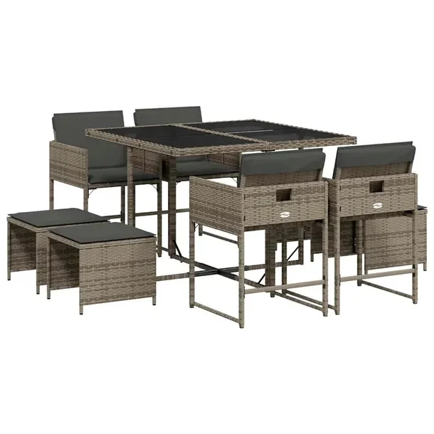 Zestaw mebli ogrodowych szary z poduszkami, stół 110 x 106 x 73 cm