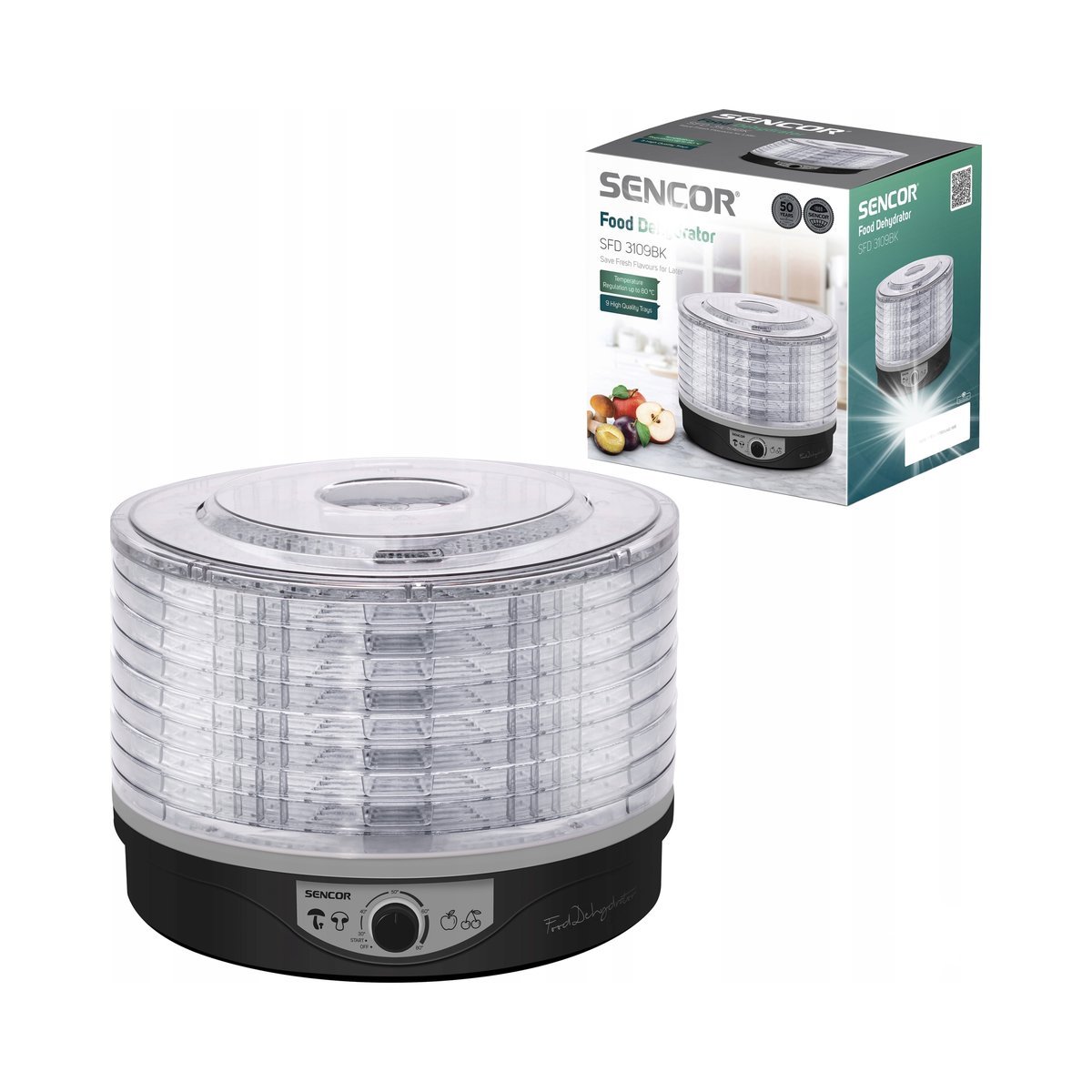 Suszarka do grzybów owoców żywności spożywcza 250W 9 TAC Sencor SFD 3109BK