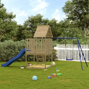 vidaXL vidaXL Domek ze zjeżdżalnią, drabinką i huśtawką, impregnowana sosna - Place zabaw - miniaturka - grafika 1