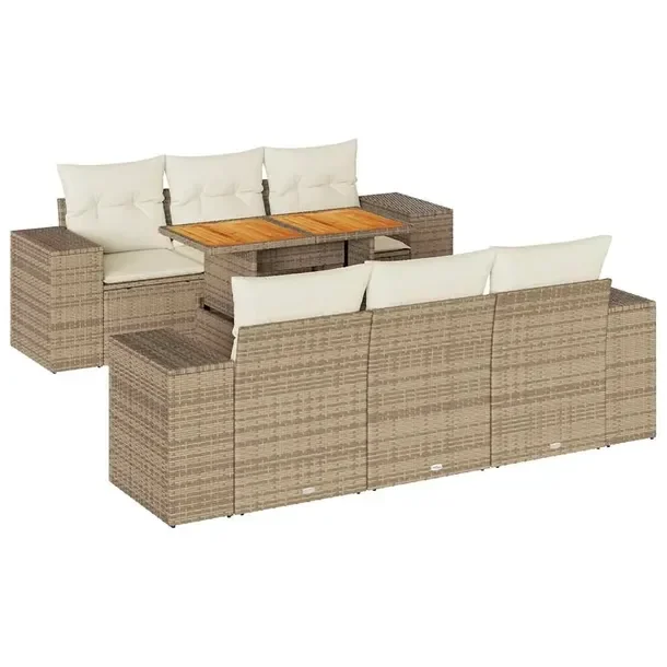 Zestaw Wypoczynkowy z Rattanu PE, Stolik Regulowany, Kolor Beżowy