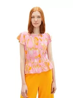 Bluzki damskie - TOM TAILOR Denim Damska bluzka ze wzorem, 31704 - Abstrakcyjny różowy nadruk, L - miniaturka - grafika 1