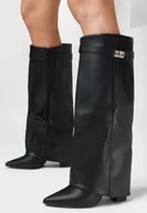 Kozaki damskie - Czarne Kozaki z Szeroką Cholewką i Szpiczastym Noskiem Jazmynn - miniaturka - grafika 1