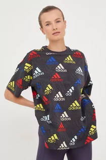 Koszulki sportowe damskie - adidas t-shirt bawełniany kolor szary - grafika 1