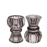 Świeczniki - Świecznik szklany szary tealight świeca stożkowa - miniaturka - grafika 1