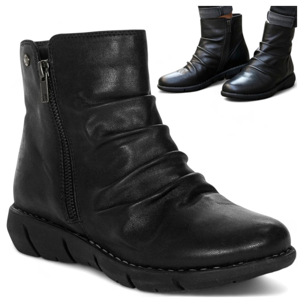 Damskie Botki Maciejka SKÓRZANE Wysokie Trzewiki Jesienne Wsuwane Czarne 37