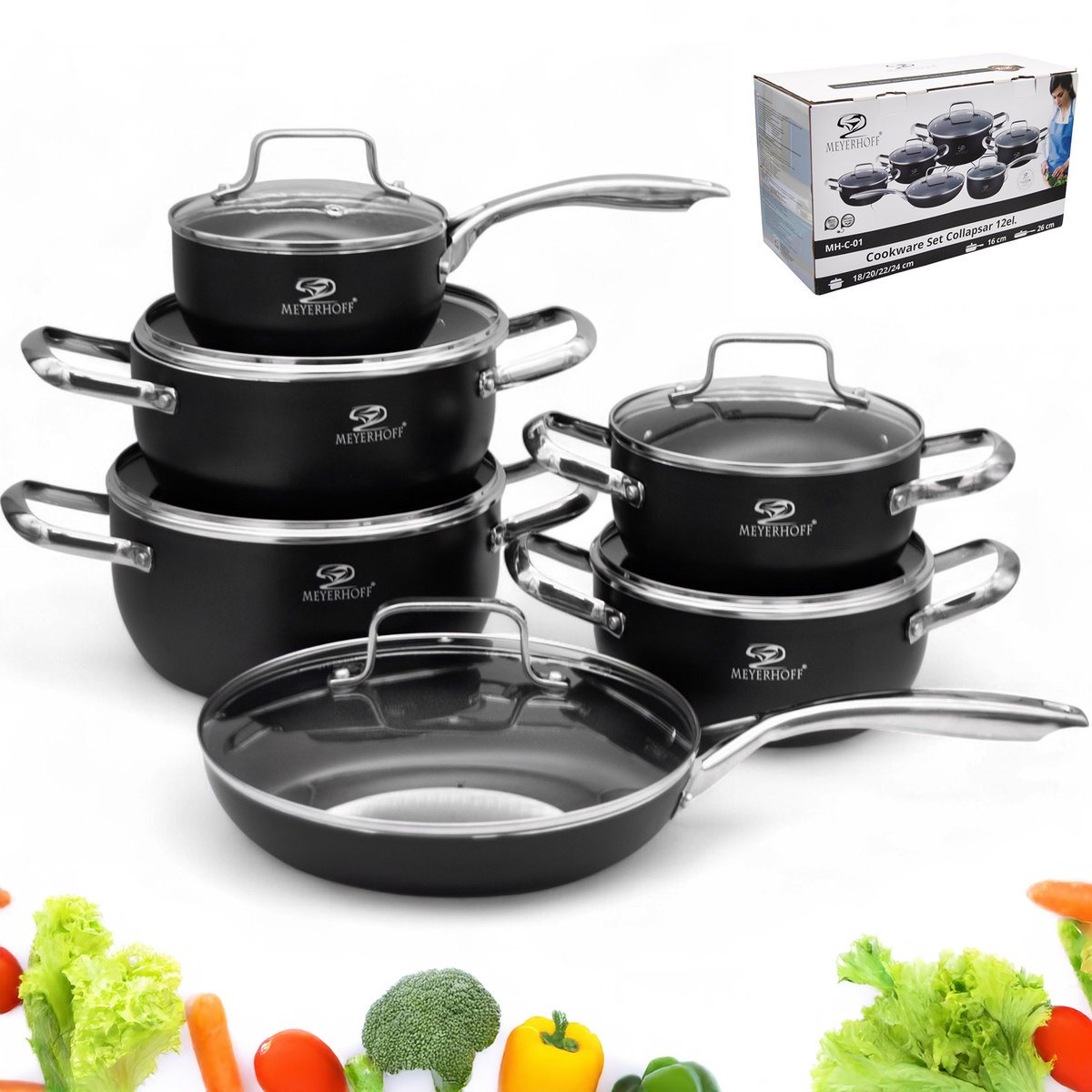 ZESTAW GARNKÓW 12EL. ALUMINIUM 4 GARNKI PATELNIA RONDEL POKRYWY KPL