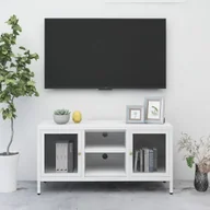 Szafki RTV - Szafka pod TV biała 105x35x52 cm stal i szkło - miniaturka - grafika 1
