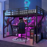 Łóżka dla dzieci i młodzieży - Łóżko piętrowe 90 x 200 cm z biurkiem, barierką, schodami - Metal + MDF - Diody LED - Czarne (bez materaca) - miniaturka - grafika 1