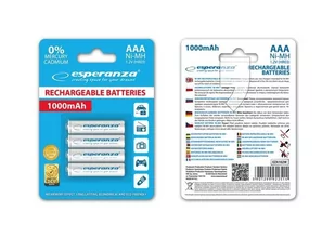 Esperanza Akumulatorki AAA 1000mAh 4szt. białe EZA102W - Ładowarki samochodowe - miniaturka - grafika 1