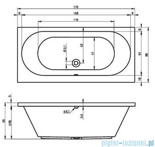 Riho Carolina wanna prostokątna 170x80cm z hydromasażem Air prawa B055004005 - Wanny z hydromasażem - miniaturka - grafika 2