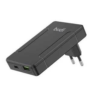 Uniwersalna ładowarka sieciowa Budi, USB + USB-C, PD 65W + adaptery EU/UK/US/AU (czarna) - Ładowarki do telefonów - miniaturka - grafika 1
