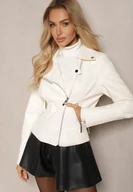 Kurtki damskie - Jasnobeżowa Taliowana Kurtka Ramoneska o Klasycznym Kroju Melothia - miniaturka - grafika 1