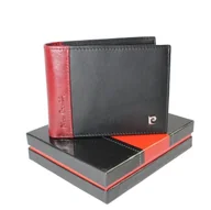 Portfele - Portfel Męski Skórzany PIERRE CARDIN Skóra Licowa Duży Poziomy Bez Zapięcia CZARNY Z Czerwonym Paskiem 8806 - miniaturka - grafika 1