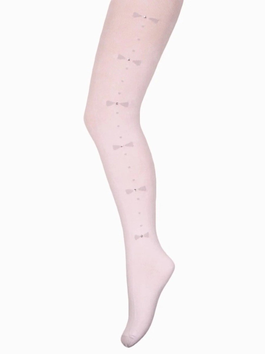 Dziewczęce rajstopy bawełniane kokardki różowe Milusie r.116/122