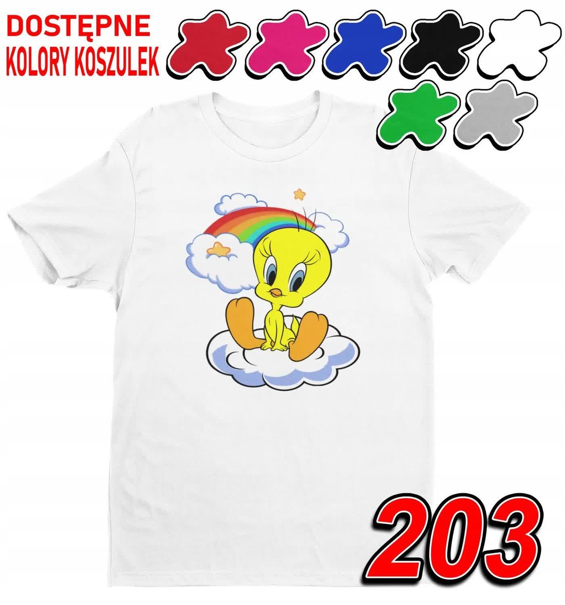 Dziecięca Koszulka T-Shirt Z Nadrukiem Kanarek Kot Sylwester -M 134-140