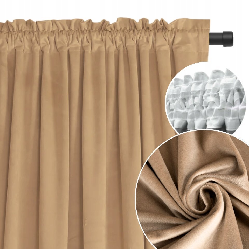 ZASŁONA WELUROWA BEŻOWA GRUBA 140x230cm elegancka miękka salon CIEMNY BEŻ