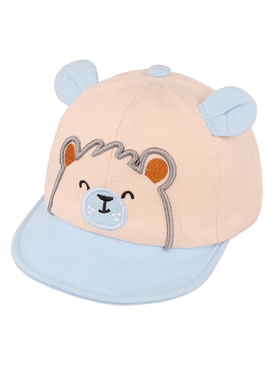 Czapka z daszkiem z misiem z uszkami błękitna Ambra r.46/48