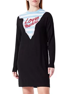 Love Moschino Damska sukienka o regularnym kroju z długim rękawem i wzorem w paski, wzór górski, styl Intarsia i Embroidery, czarny, 44 - Sukienki - miniaturka - grafika 1