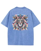 Koszulki i topy damskie - Damska koszulka oversize efekt sprania Artystyczny Kolorowy Lew Błękitna XL - miniaturka - grafika 1