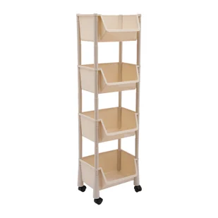 4-poziomowy wózek kuchenny na kółkach Wózek łazienkowy z 2 haczykami 34,8*22,5*117,3 cm (beżowy) - Wózki kuchenne - miniaturka - grafika 1