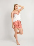 Piżamy damskie - Dwuczęściowa piżama satynowa XL ecru - miniaturka - grafika 1