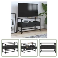 Szafki RTV - Living Store szafka pod telewizor ze szklanym blatem czarna 80x35x51 cm materiał drewnopochodny - miniaturka - grafika 1