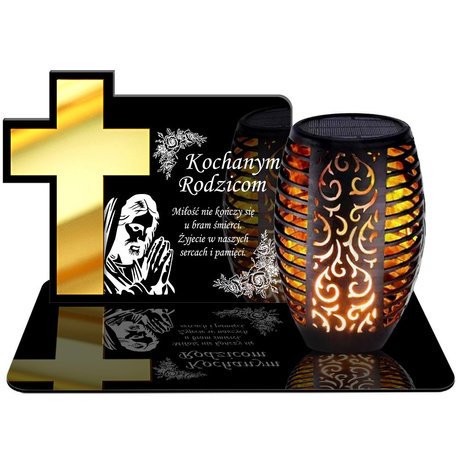 ZNICZ SOLARNY LED WIECZNY PODSTAWKA NA CMENTARZ GRÓB Krzyż EFEKT PŁOMIENIA DLA RODZICÓW