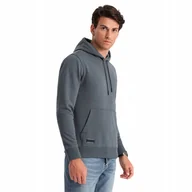 Bluzy męskie - Bluza męska bawełniana z kapturem BASIC grafitowa V11 OM-SSBN-0161 M - miniaturka - grafika 1