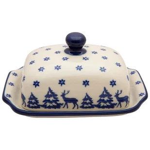 Maselniczka Pojemnik na masło 18 cm - Wzór RENIFERY - Ceramika Artystyczna Bolesławiec - Pojemniki kuchenne - miniaturka - grafika 1