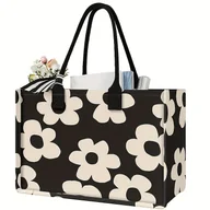 Torebki damskie - TEMU Torba Tote z Białym Kwiatowym Wzorem - Lekka, Duża Pojemność, Zamykana na Zamek, Idealna do Podróży, Fitnessu i Zakupów - miniaturka - grafika 1