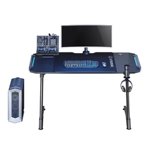 ULTRADESK Biurko dla gracza SPACE XXL V2 BLACK, 144x70 cm, 75 cm, Podświetlenie LED RGB z panelem dotykowym, z podkładką pod mysz - Biurka - miniaturka - grafika 9