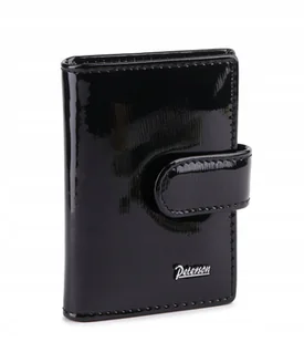 Damskie etui na zatrzask z lakierowanej skóry naturalnej czarne rozbudowane na karty PETERSON elegancki prezent - Etui na dokumenty i karty - miniaturka - grafika 1
