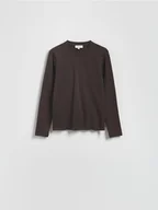 Bluzki damskie - Reserved - Bawełniany longsleeve - ciemnobrązowy - miniaturka - grafika 1