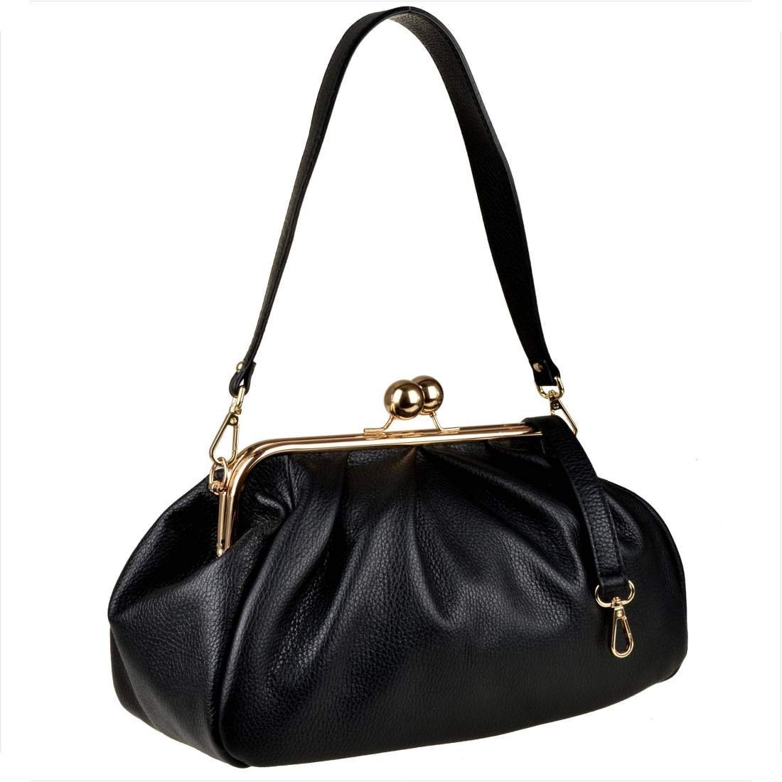 Torebka retro skóra naturalna Z dużymi kulkami Borse in Pelle czarna