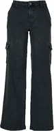 Spodnie damskie - Urban Classics Damskie spodnie cargo z wysokim stanem, proste denim, spodnie cargo, Black washed, 30 - miniaturka - grafika 1