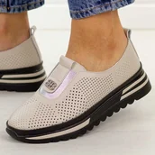 Półbuty damskie - Beżowe ażurowe skórzane półbuty damskie S.Barski 7092 - S.BARSKI - miniaturka - grafika 1