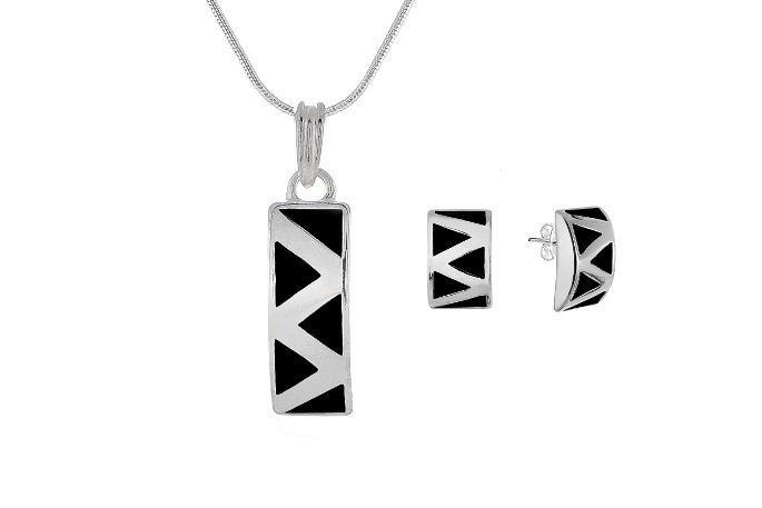 Komplet Zestaw Biżuterii Czarne Trójkąty