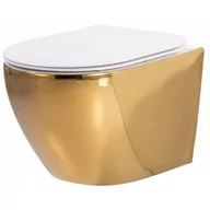 Miski WC - Rea Carlo Mini Rimless miska WC wisząca z deską wolnoopadającą biały/złoty REA-C0669 - miniaturka - grafika 1